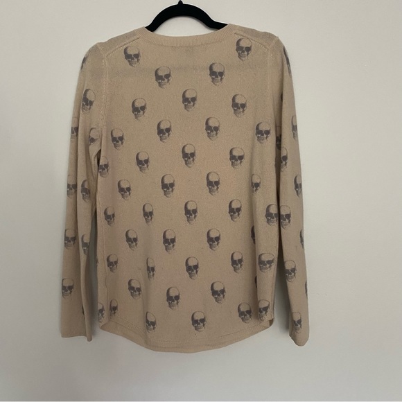 Skull Cashmere Cream & Charcoal 100% cashmere v neck sweater size small - Picture 4 of 6